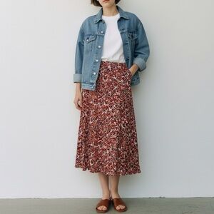 Jones New York off white tan brick red print midi skirt Fall Thanksgiving outfit